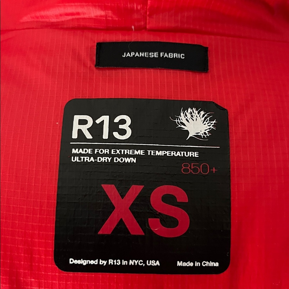 R13 Reversible Red and White long Puffer Anorak Jacket. - Picture 10 of 15